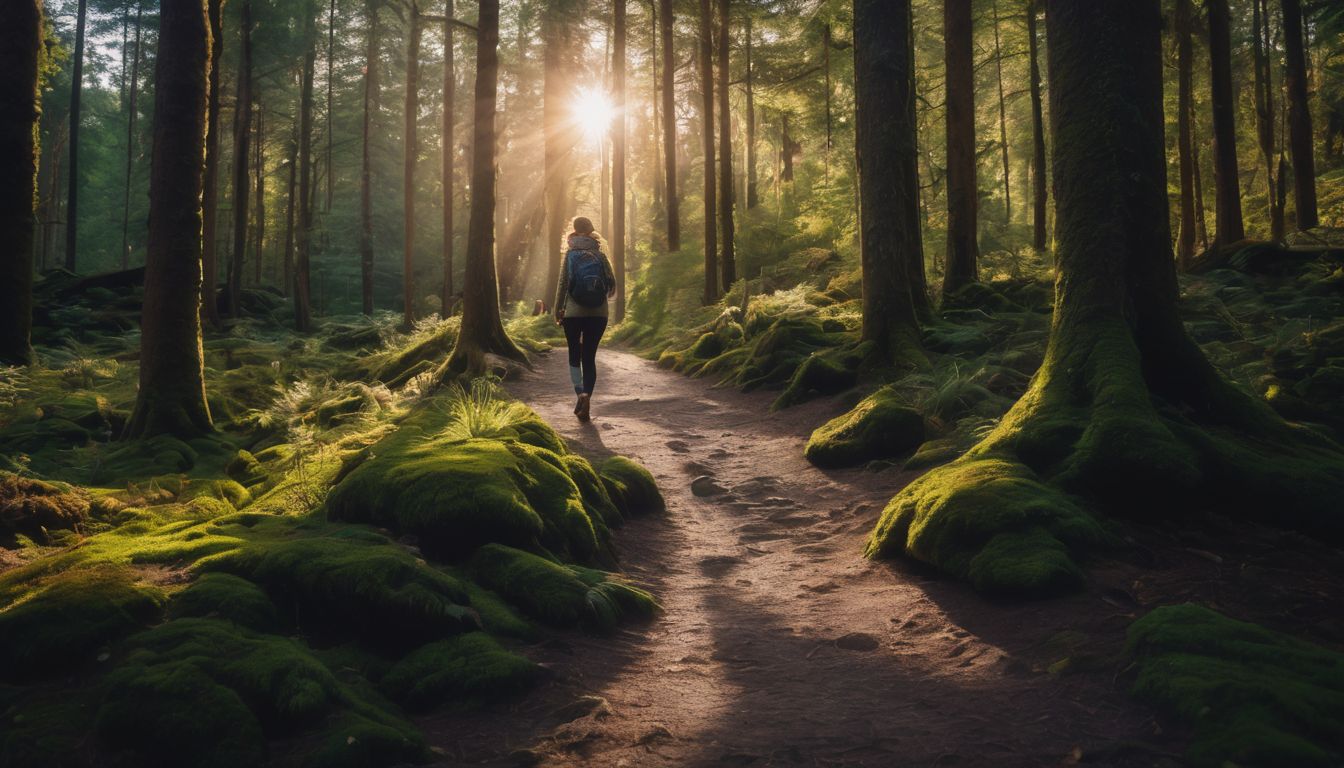 Iemand die mindful wandelt in een rustig bos.