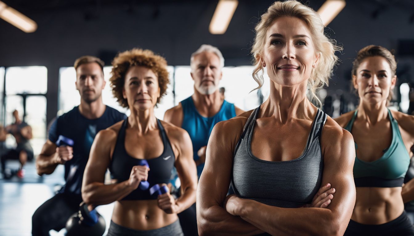 Een groep mensen boven de 50 doet krachttraining in een sportschool.