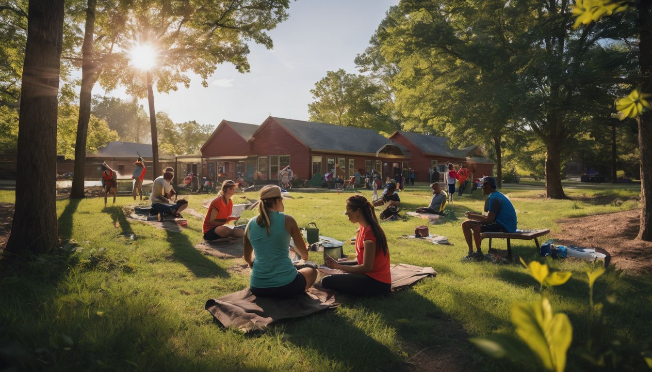 Een groep vrijwilligers werkt samen om een gemeenschapspark te verbeteren.