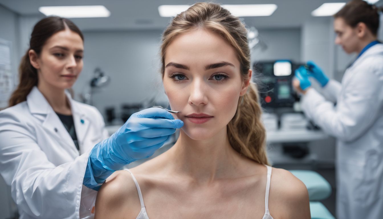 Een persoon ondergaat fysieke metingen en laboratoriumonderzoeken in een moderne gezondheidskliniek.