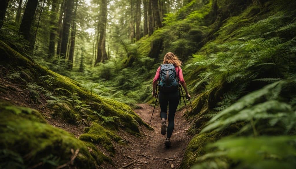 Patricia is vastberaden aan het wandelen in een weelderig bos.