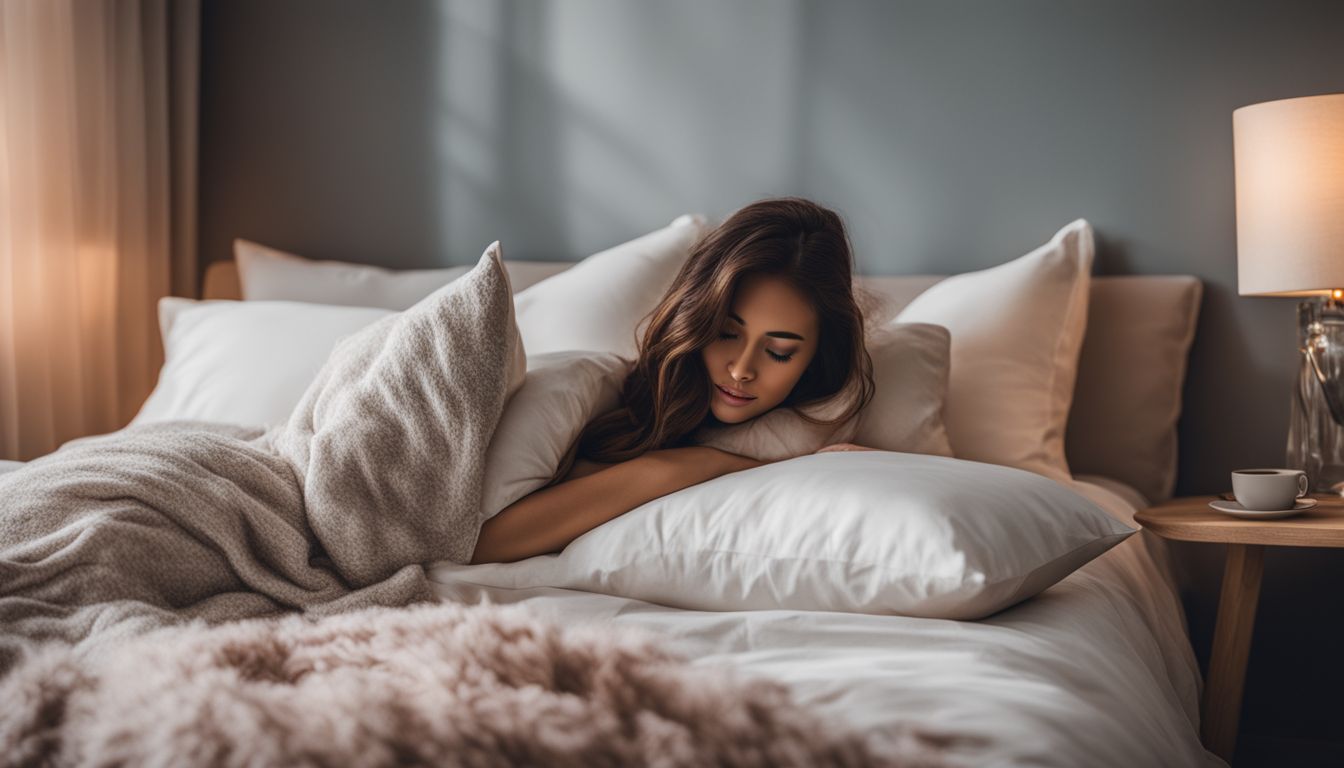 Een netjes opgemaakt bed met gepersonaliseerde kussens en een warme kop thee.