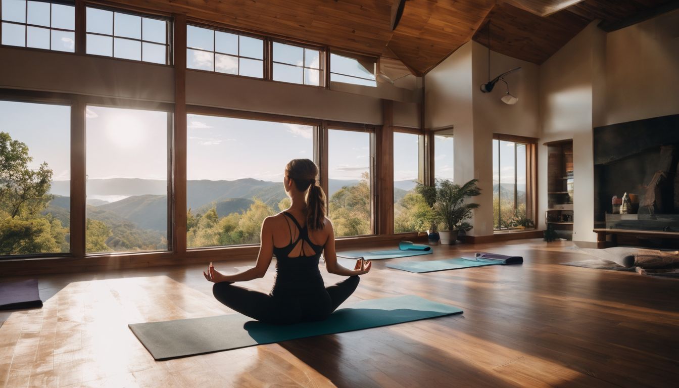 Een persoon doet ochtendyoga in een zonverlichte kamer.