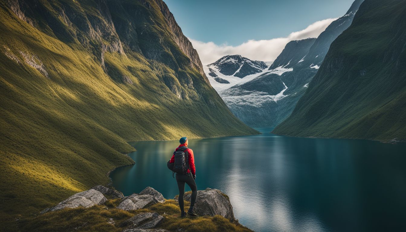 Een wandelaar staat versteld van de majestueuze Noorse fjorden.