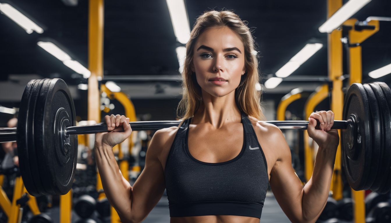 Een vrouw traint met gewichten in een goed verlichte sportschool.