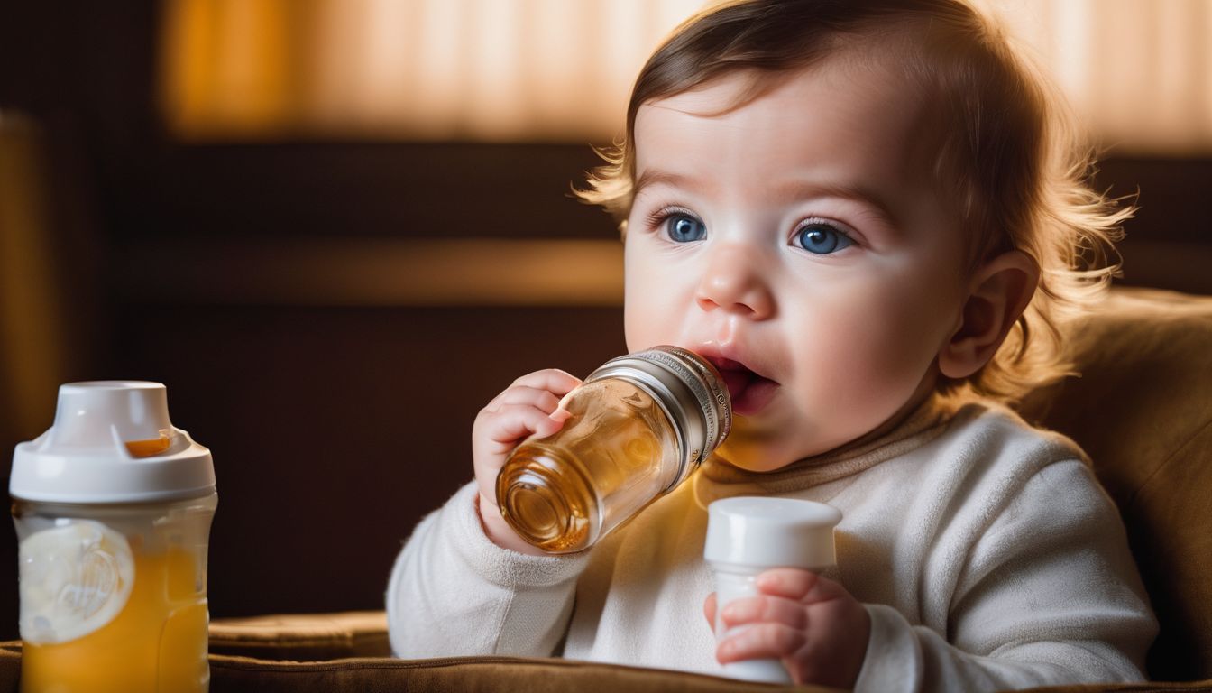 Een vredig drinkende baby in een gezellige kinderkamer.