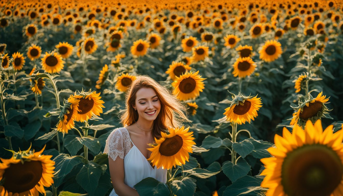 Een veld van levendige zonnebloemen onder een heldere blauwe lucht.