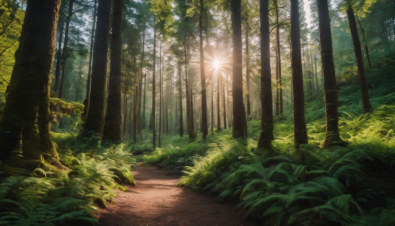 Een groep mensen geniet van een wandeling in een groen bos.