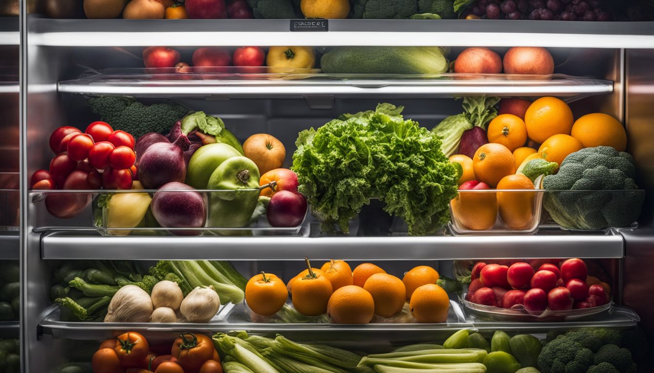 Verse groenten en fruit netjes georganiseerd in moderne koelkast.