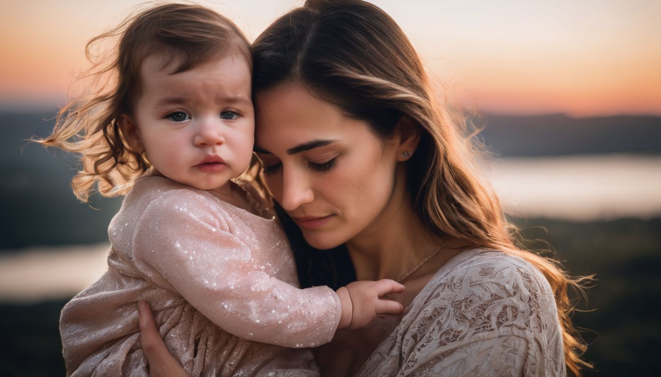 Een vermoeide ouder troost een huilende baby's avonds.