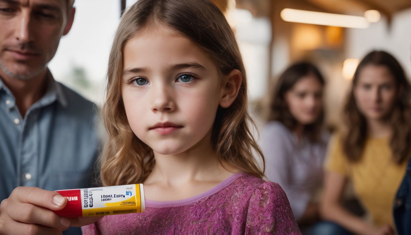 Een kind met een voedselallergie houdt een EpiPen vast te midden van bezorgde volwassenen.