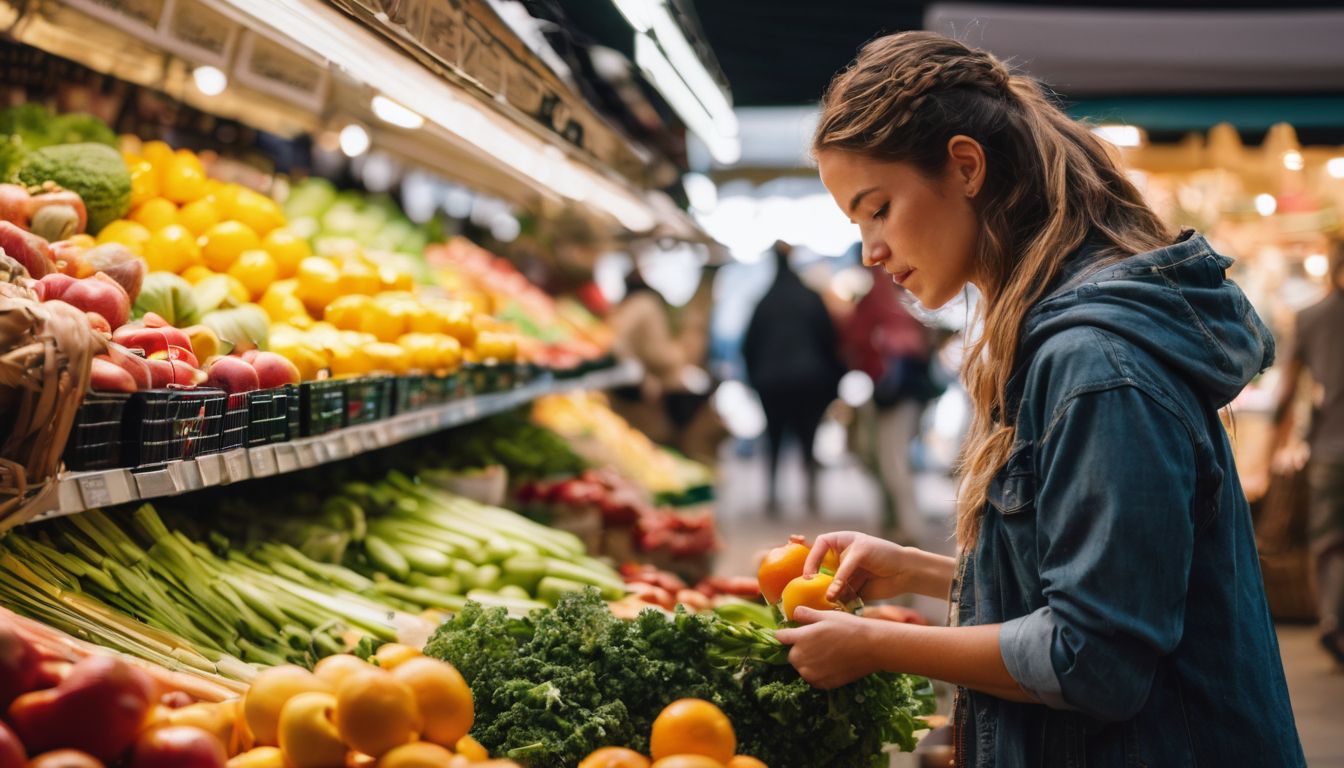 Een persoon winkelt voor voordelige boodschappen op de plaatselijke boerenmarkt.