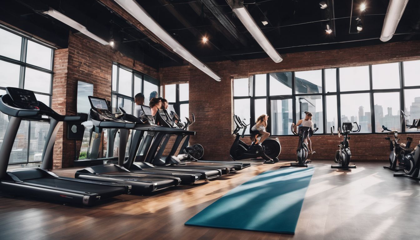 Een groep mensen probeert trendy nieuwe sportactiviteiten uit in een moderne sportschool.